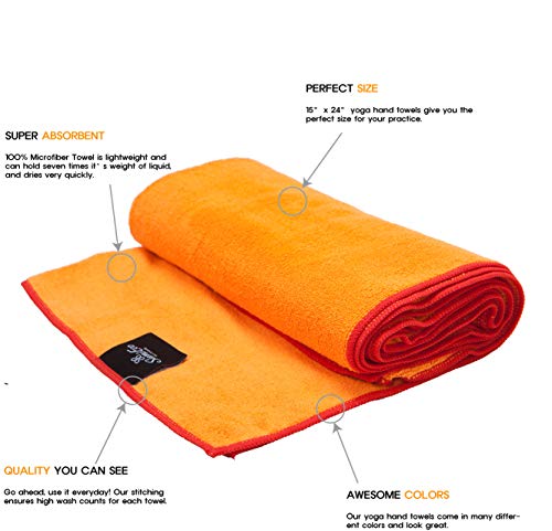 SUMI ECO ECO-FRIENDLY The Perfect Yoga Hand Towel 2SET - Super Soft, Sweat Absorbent, Multicolored Wicking, Non-Slip Bikram Hot Yoga Rug for Pilates Lovers (Orange | Red Edge)