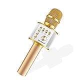 Bluetooth Karaoke Microphones, Micpioneer 3 in 1 Multi-function Wireless Microphone Speaker for iPhone, Android, Portable Mic for KTV, Home, Party Singing (Light Gold)
