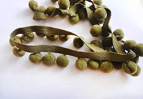 POM POM Bobble Trim Fringe Pompom Trimming - Cushion and Curtain Decoration, Home Decor - XL Size 2cm Craft Pompons (Olive, 10 Meters)