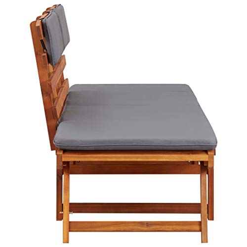 Tidyard 2-in-1 Verstellbar Gartenbank Sonnenliege Balkon Bank Balkonsofa Balkonmöbel Sitzbank Garten Gartensofa 2 Sitzer Holzbank Gartenliege Balkon Terrasse, Dunkelgraue Auflage – Bild 7