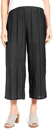 Women's Elastic Waist Wide Leg Pleated Crop Pants AZ 1400 Black L