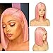 Loviness Short Bob Wig Pink Human Hair Wigs 8’’ 10’’ 12’’ 14’’ Middle Part Lace Front Silky Straight Hair Wigs 180% Density 13X4 Frontal Pre Plucked(12 inches)