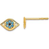 14k Solid Yellow Gold Multi-colored Cubic Zirconia Eye Post Earrings 5.2mm long Stud Earring for Women