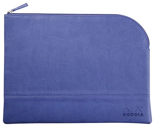 RHODIA 116638C - Faux Leather Zipped Pouch - Sapphire - Size M (16 x 22 cm) - Genuine Stitching - Orange Fabric Inside - Storage for Documents, Small Supplies
