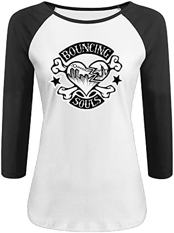Women's The Bouncing Souls 100% Cotton 3/4 Sleeve Athletic Raglan Sleeves T-Shirt Black US Size L