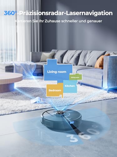 Laresar Clean 8000Pa Robot Vacuum Cleaner with Wiping Function, 3-in-1 Vacuum Cleaner Robot with Laser Navigation, Robot Vacuum Cleaner with App Control, 180 Minutes Running Time, Ideal for Pet Hair