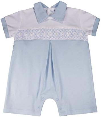 Dakomoda Baby Boys' 100% Organic Pima Cotton Romper Hand Smocked Easter Christening Blue 9-12