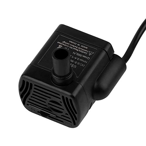 Useekoo Submersible Water Pump, 200L/H Small Water Pump for Fountain Aquarium Fish Pond Garden Hydroponic Brushless with 4.9ft USB Power Cord DC 3.5-9V 1-3W