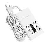 ETvalley 6 Port USB Desktop Rapid Charger Intelligent Multi Port USB Wall Charger With Auto Detect Technology (White)