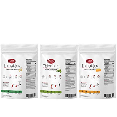 Thinables Baked Cheese Crisps: Cheese, Jalapeno Cheddar and Italian Four Cheese Variety pack, Low Net Carb, High Protein Crackers, High Fiber, Low Calorie, One (1) 6-ounce package of 3 flavor