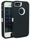 Brand New Iphone 5 5S Body Armor Defender - Comparable to Otterbox Defender + 1pc 3ft Data Cable (Black on White)
