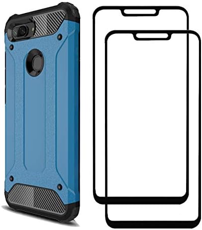 FANFO Case + 2 Pack Screen Protector Compatible with Xiaomi Mi8 lite, Detachable 2 in 1 Hybrid Armor Shockproof Tough Rugged Dual-Layer Case + 2 Pack 9H Hardness Tempered Glass Screen, Blue