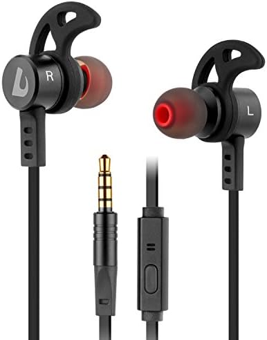 In Ear Noise Isolating Sweatproof Sport Headphones Earbuds Earphones with Remote and Mic Earhook Wired Stereo Bass Workout Ear pods for Running Jogging Gym for iPhone iPod Samsung Listenman B11 Black