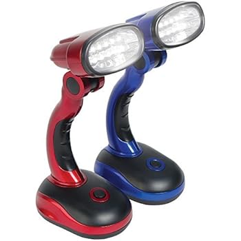 Ideaworks Jobar International (Set/2) LED Desk Lamps with Pivoting Heads and Handled Necks, Large, Red/Blue