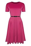 Oops Outlet Women's Belted Cap Sleeve Flared Franki Swing Midi Skater Dress