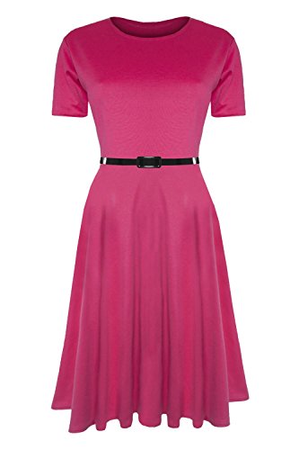 Oops Outlet Women's Belted Cap Sleeve Flared Franki Swing Midi Skater Dress Oops Outlet Women's Belted Cap Sleeve Flared Franki Swing Midi Skater Dress