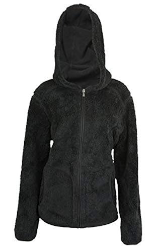 Womens Reversible Full Zip Hooded Polar Fleece Faux Fur Jacket