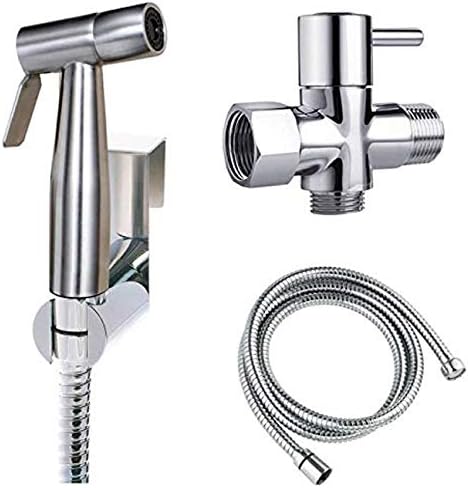 Premium Stainless Steel Hand Held Bidet Sprayer Handle Kit, T-Valve Included, Diaper Sprayer, Shattaf, Complete Bidet Set for Toilet, Hand Bidet Attachment for Toilet