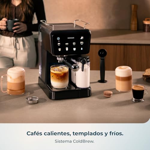 Cafeteras Express Semiautomáticas Power Espresso Touch ColdBrew Latte. 1350W, 20 Bares, Frío, Templado o Caliente, Pantalla Táctil, 1.5L Depósito Agua, 500ml Depósito Leche, Doble Brazo