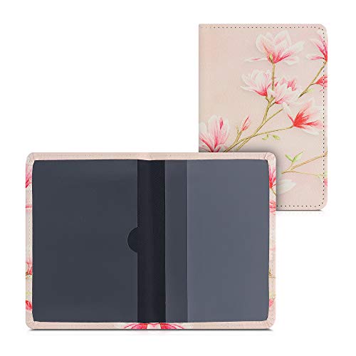 kwmobile Registration and Insurance Holder - Car Document Holder for Vehicle Documents and Cards - PU Leather with Design - Pink/White/Dusty Pink