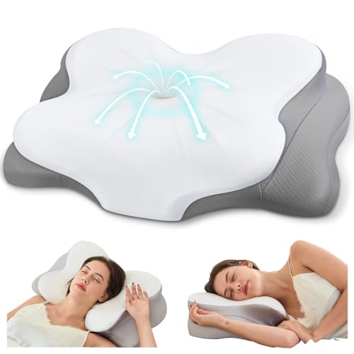 Fyova Cervical Neck Pillow, Odorless Ergonomic Memory Foam Pillows, Adjustable Memory Foam Neck Pillows with Breathable Pillowcase, Contoured Support Pillows for All Sleepers,Black