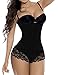 SHAPERX Camellias Womens Faja Full Body Shaper Open Bust Firm Control Bodysuit Shapewear with Lace Thong and Zipper, SZ20171-Black-L
