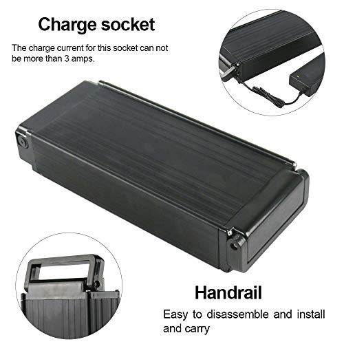 Water-chestnut Ebike Battery 36V/48V Electric Bike Lithium Battery with BMS Protection Board and Charger. Fit for 500W 750W 900W Bike Motor (Black with Rack, 48V 18AH) - Thumbnail 2