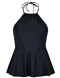 coastal rose Women's High Neck Tankini Top Halter Swimsuits High Waisted Ruffled Hem Swimwear
