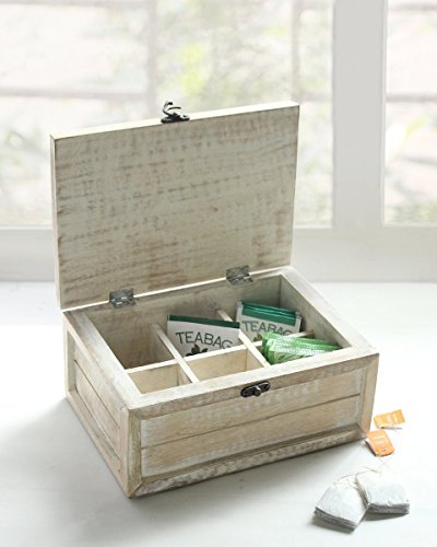Store Indya Wooden Tea Box Chest with 6 Compartments Hand Carved Tea Bags Condiments Spices Holder Organizer Hand Painted Keepsake Storage Box