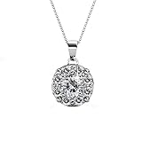 Pop Fashion 18K White Gold Plated Swarovski Crystal Pendant Necklace, Round Cut Center Stone Halo Simulated Diamond Necklace,Wedding Anniversary Fashion Jewelry,l Halo Silver Necklaces - MSRP 45