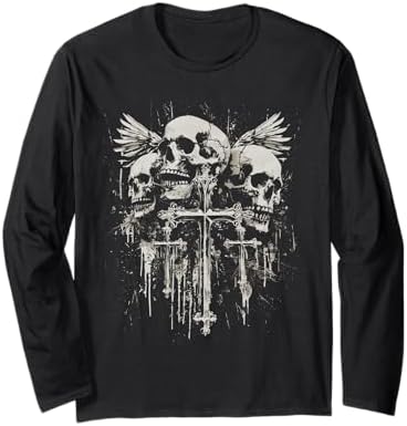 トップス Y2K 00s Henley L/S Grunge Faded Skull Amazon.com: Skull Cross Y2K Goth Alt Grunge Gothic Emo Aesthetic