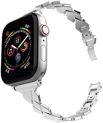 Rockvee Replacement Bands Compatible with Apple Watch 38mm 40mm 42mm 44mm, Classic Rhombic Link Stainless Steel iWatch Wristband Metal Bracelet Women Men for Apple Watch Series 4/3/2/1