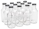 North Mountain Supply 16 Ounce Glass Sauce Bottle - with 38mm Black Metal Lids - Case of 12