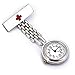 WZC Silver Quartz Stainless Steel Red Cross Nurses Lapel Pin Watch with Luminous Hands WZC logo Pendant