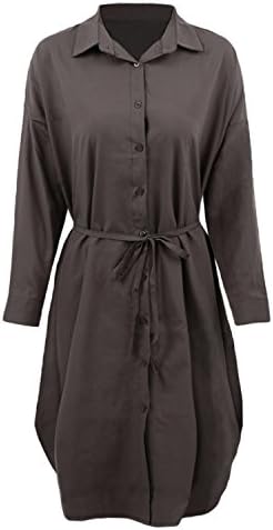 Henraly Midi Long Sleeve Oversized Button Loose Casual Streetwear Spring Women White Dress GrayS