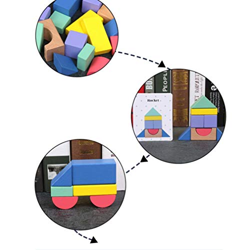 Livoty 15pcs DIY Rainbow Blocks 12pcs Cards Early Learning Baby Kids Wooden Building Block Educational Toys (Multicolor) - Thumbnail 4