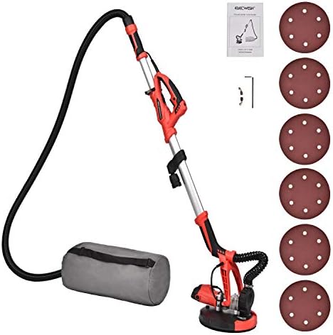 FULLWATT Electric Drywall Sander 800W Adjustable Variable Speed with Automatic Vacuum System and LED Light 6 Sand Pads
