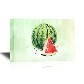 Canvas Wall Art - Watercolor Style Watermelon on Vintage Background - Gallery Wrap Modern Home Art | Ready to Hang - 12x18 inches