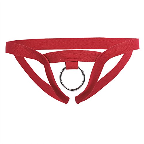 YiZYiF Men's Bandage Open Pouch G-string with Enhancing Strap (Metal Ring Red)