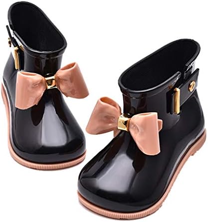 Baiyouli Rubber Waterproof Wide Toes Rain Boots with BOW-TIE for Toddler Little Big Kids Sizes19 to 31 & Ages 0.5 to 6