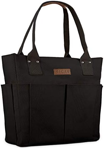 NICAV レディース用キャンバストートバッグ、ラージワークトートバッグ、ジッパーポケット付き