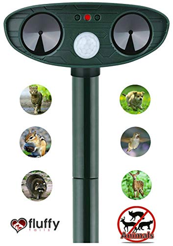 Animal Repellent Outdoor, Solar Powered Motion Sensor Activated, Ultrasonic Animal Repeller Waterproof Pest Dog, Cat, Bird, Squirrel, Deer, Rodent, Skunk, Raccoon, Possum, Rabbit, Mole, Rat Gopher Fox