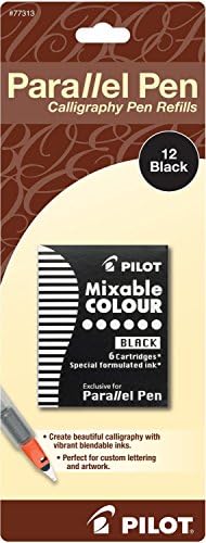 6 PACK Pilot Parallel Pen Ink Refill Calligraphy Pen Black, 12 per Pack (77313)