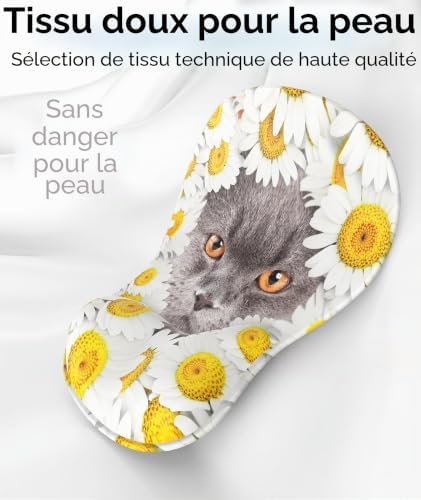 Tapis de Souris avec Support pour Repose-Poignets en Gel, Ergonomique Concave à Support Doux et Base antidérapante (Z-Chat-3)