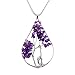 Zuo Bao Handmade Wire Wrapped Quartz Chips Tree Teardrop Pendant Necklace with Giraffe/Healing Jewelry Gift for Family (Amethyst Earring)