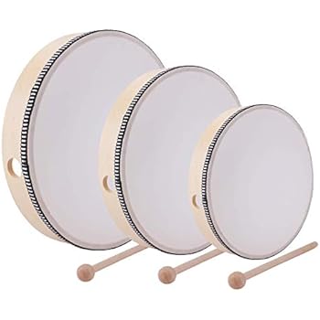 Foraineam 12 Inch & 10 Inch & 8 Inch Hand Drum Kids Percussion Wood Frame Drum with Drum Stick