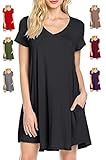 TINYHI Women's Long Sleeve V-Neck Slit Loose Fit Casual Swing T-Shirt Dresses