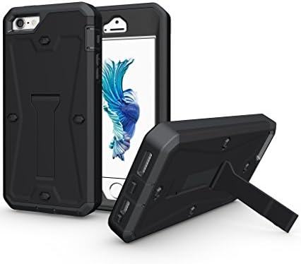 iPhone SE/5S/5 Case,DIOS CASE(TM) Heavy Duty Full-body Protection Tank Armor 3 in 1 Ultra Combat Built-in Screen Protector Kickstand Bumper Military Defender Hard Cover for iPhone SE / 5S / 5 (Black)