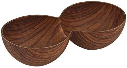 Wood-like Plastic Divided Round Serving Bowl -2 Compartment- 19.5x10cm - Snack/Nuts/Chips/Tapas Dish (2 Compartments)