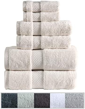 Royal Ascot 100% Zero Twist Cotton Towel Set 6 pc Set- 2 Bath Towels, 2 Hand Towels, 2 Face Towels, 550 GSM, Softer Than a Cloud, Absorbent, Machine Washable, Plush, SPA Towels (Ivory, 6 pc Set)